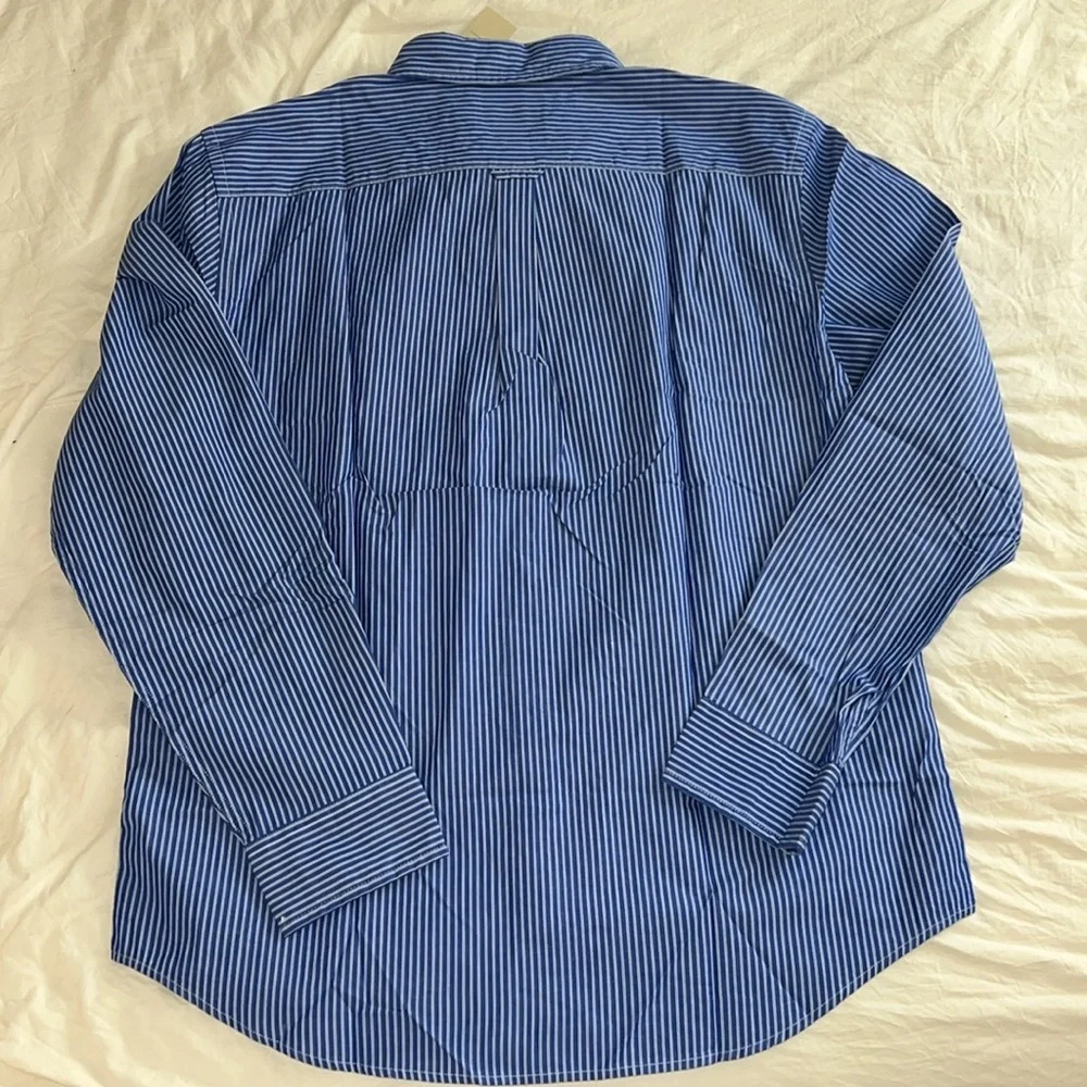 NWT American Eagle Athletic Fit Blue & White Striped Button Down Long Sleeve - Picture 3 of 4